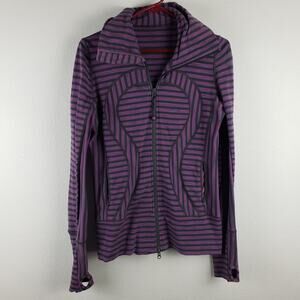 Lululemon Women's 6 In Stride Jacket Full‎ Zip Hoodie Purple Black Stripe Sporty